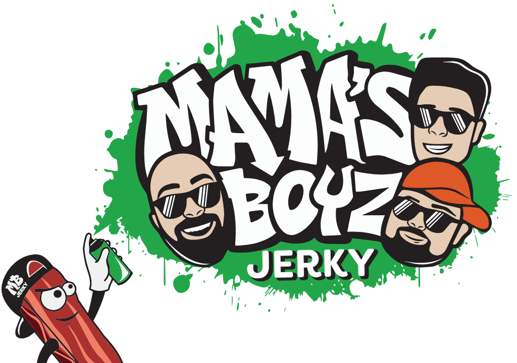 Mama's Boyz Jerky logo being spray painted