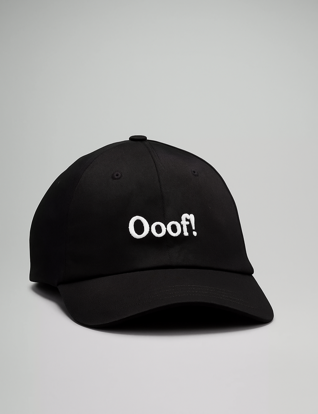 Black hat with Ooof! embroidery