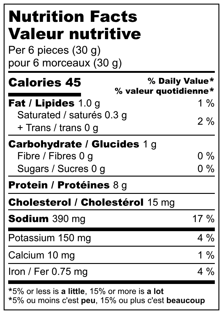 Spicy Caesar Nutritional Fact Table